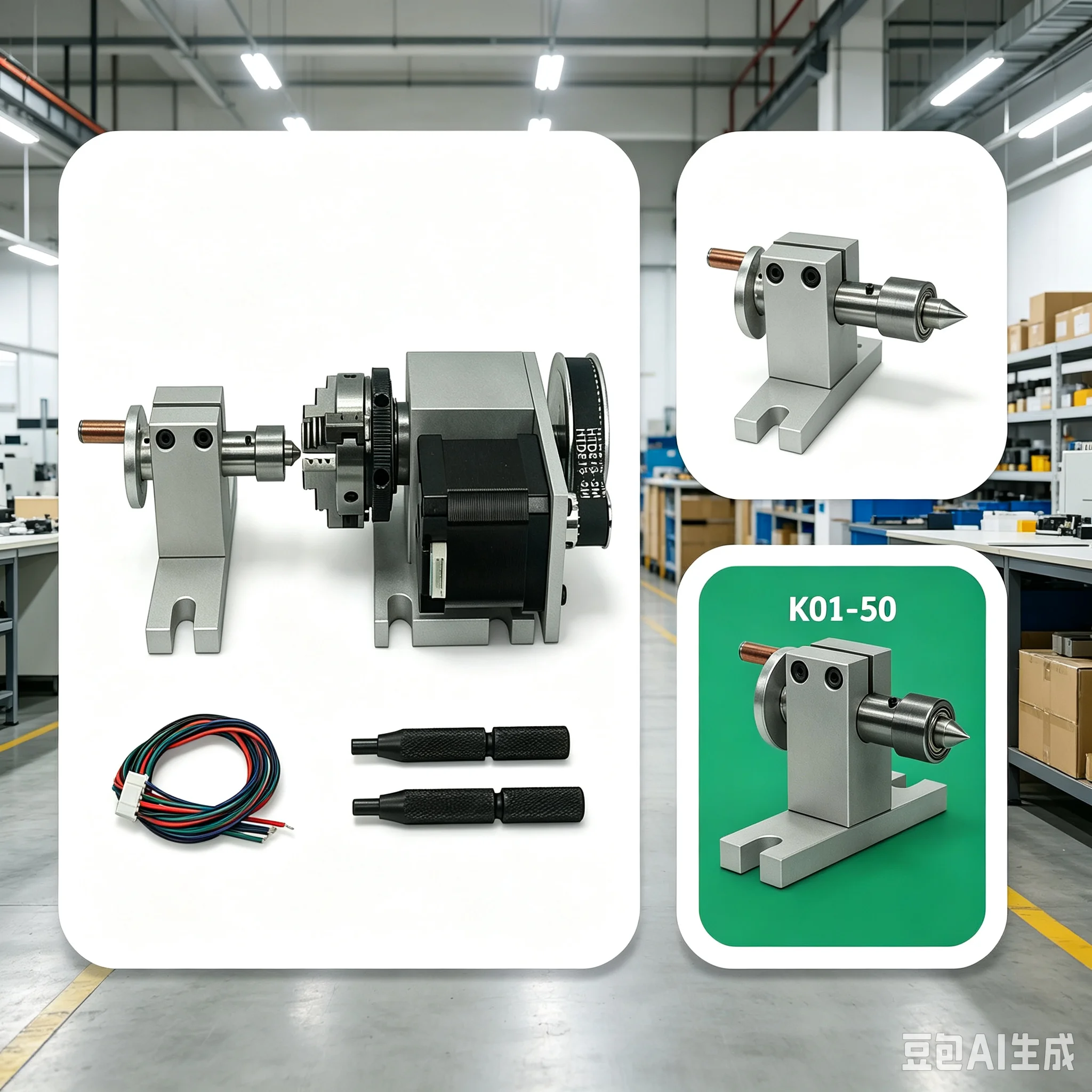 50MM Size Chuck with 44MM Tailstocks Rotary A Axis, 4th Axis for Wood CNC Router Engraving Milling Cutting Machine Carving Tools