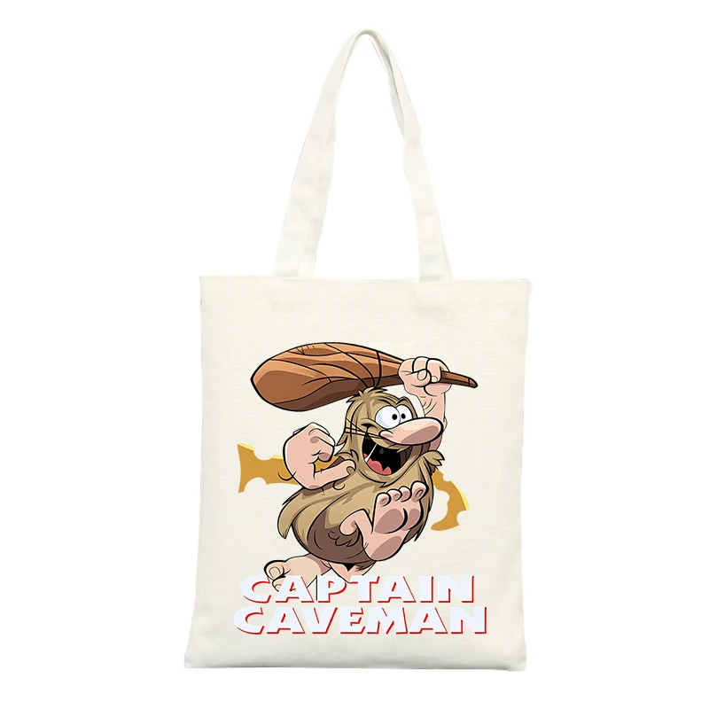 Canvas Tote Bag with Prehistoric Caveman Graphic, Retro Style for Casual Shopping and Daily Use