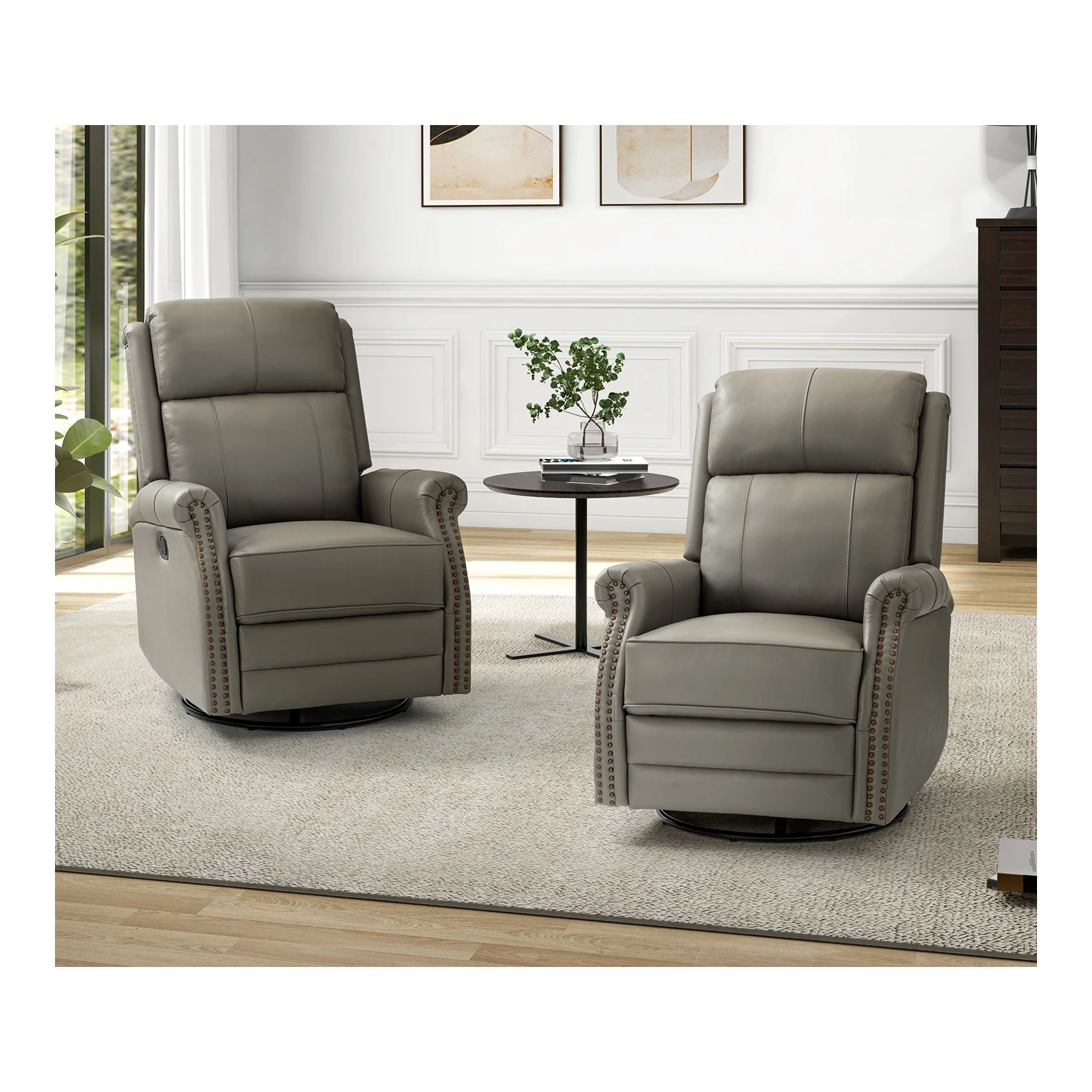 #Heated Vibration Massage Recliner Leather Sofa Chair With Swivel Rocker Function