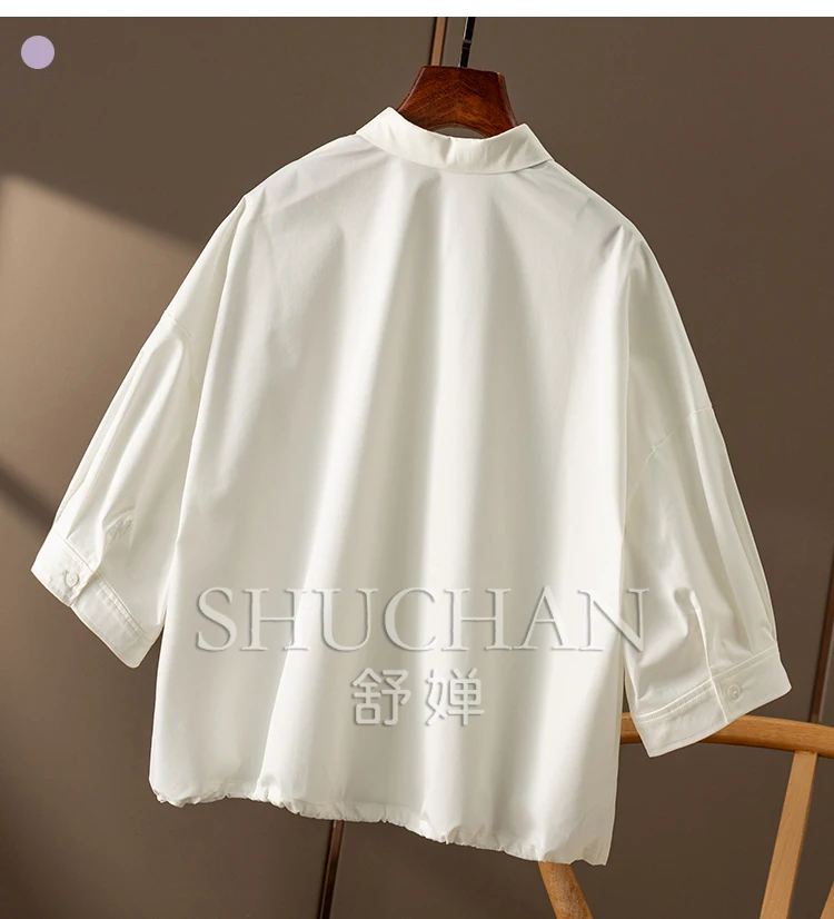 Quality Cotton High Count White Shirt Women  44B7  Blouses for Women Fashion 2025 Blusas Mujer De Moda