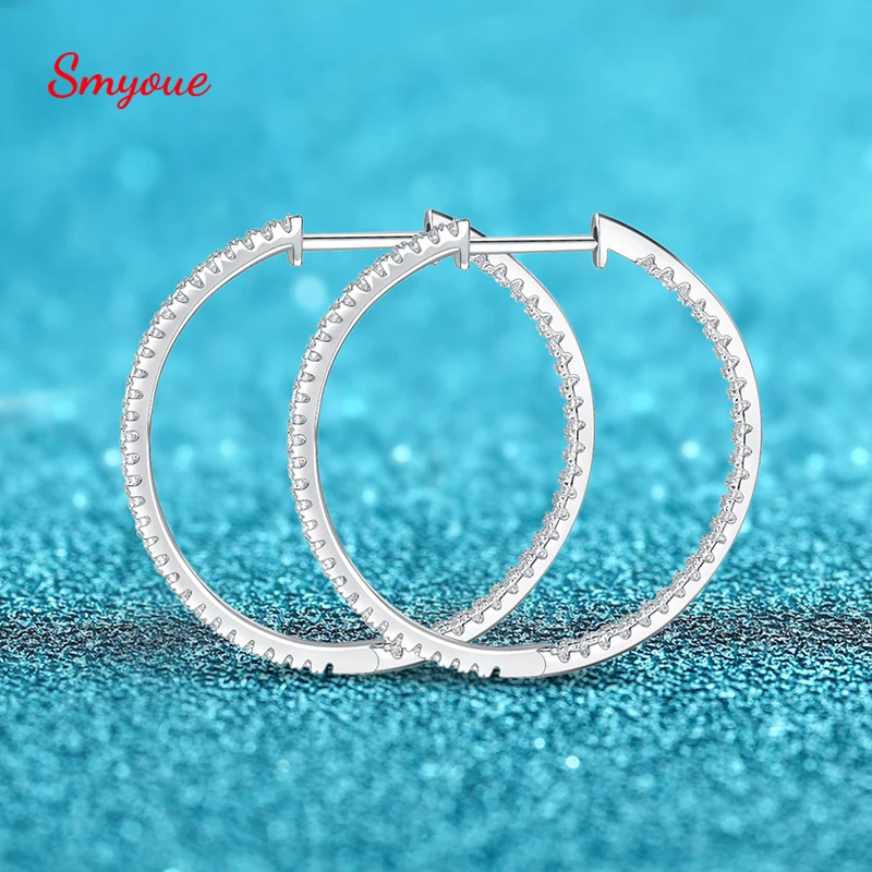 Smyoue 0.86-2.88CT Full Enternity Moissanite Hoop Earring for Women Sparkling Lab Diamond Earrings S925 Sterling Silver Jewelry