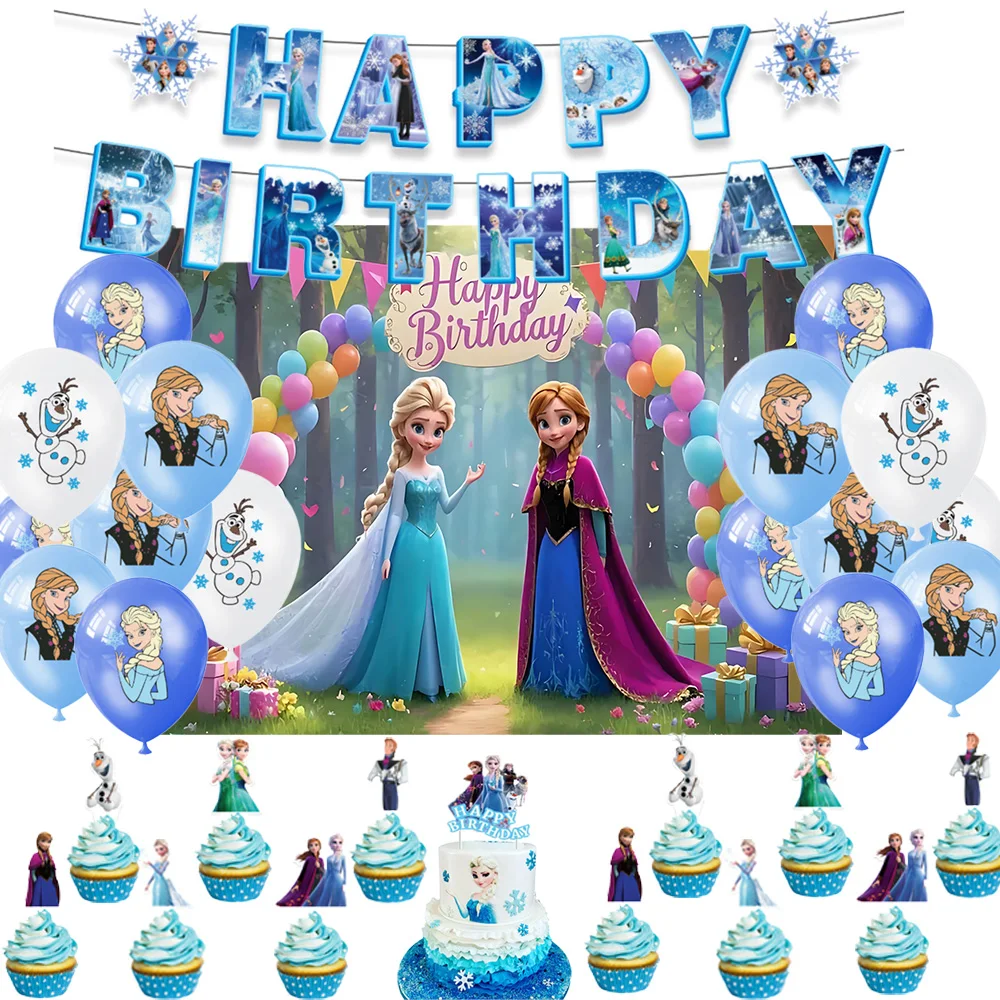 

Disney Frozen Anna Elsa Princess Birthday Party Decoration Backdrop Banner Cake Topper Number Balloon Baby Shower Supplies Props