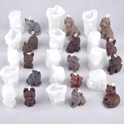 3D Animal Candle Silicone Mold DIY Pinching Molds Kittens And Puppies Shape Gypsum Epoxy Resin Mould Aromatherapy Candle Mold