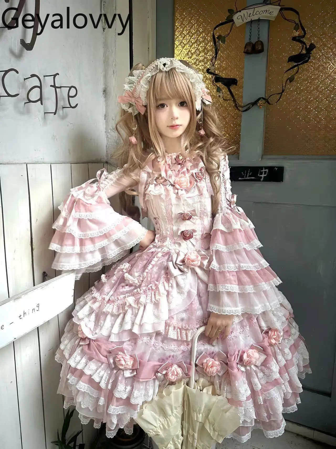 فستان JSK الأصلي عالي الخصر للتخسيس للفتيات الجميلات متعدد الاستخدامات مزين بالزهور فساتين الأميرة الطويلة ومجموعة القمم الداخلية #4