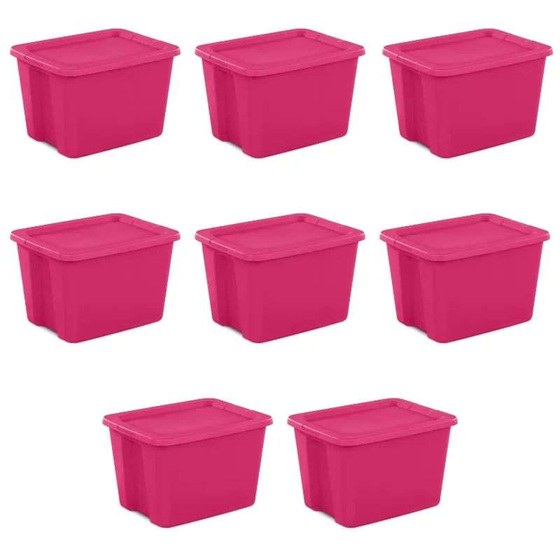 

Sterilite 18 Gallon Tote Box Plastic, Fuchsia Burst, Set of 8 storage organizer box storage box storage organizer