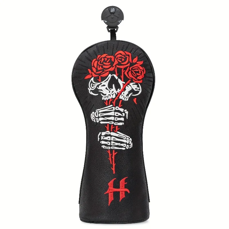 Golf head cover with rose and skull pattern design, golf club accessories, dust-proof and durable, protecting the ball head