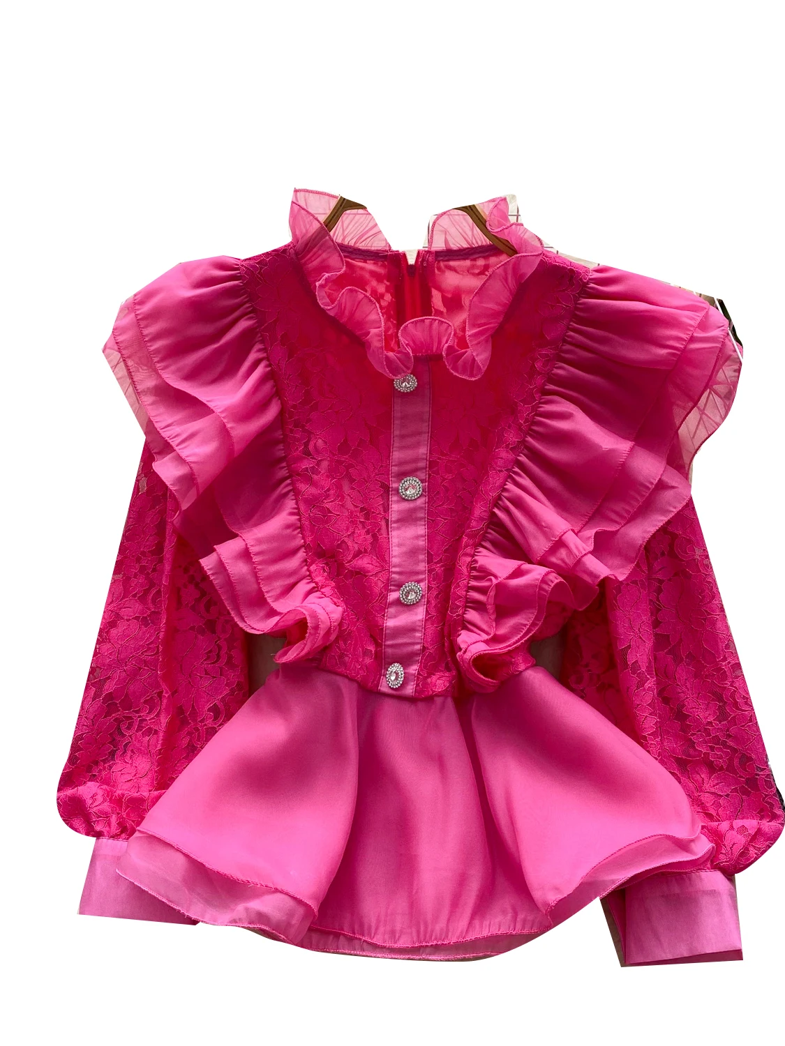 

Faionable Long Sve Lace Patchwork Women's irt Summer 2025 Waist Cinched Ele Court Sle Top Korean Loose Fit