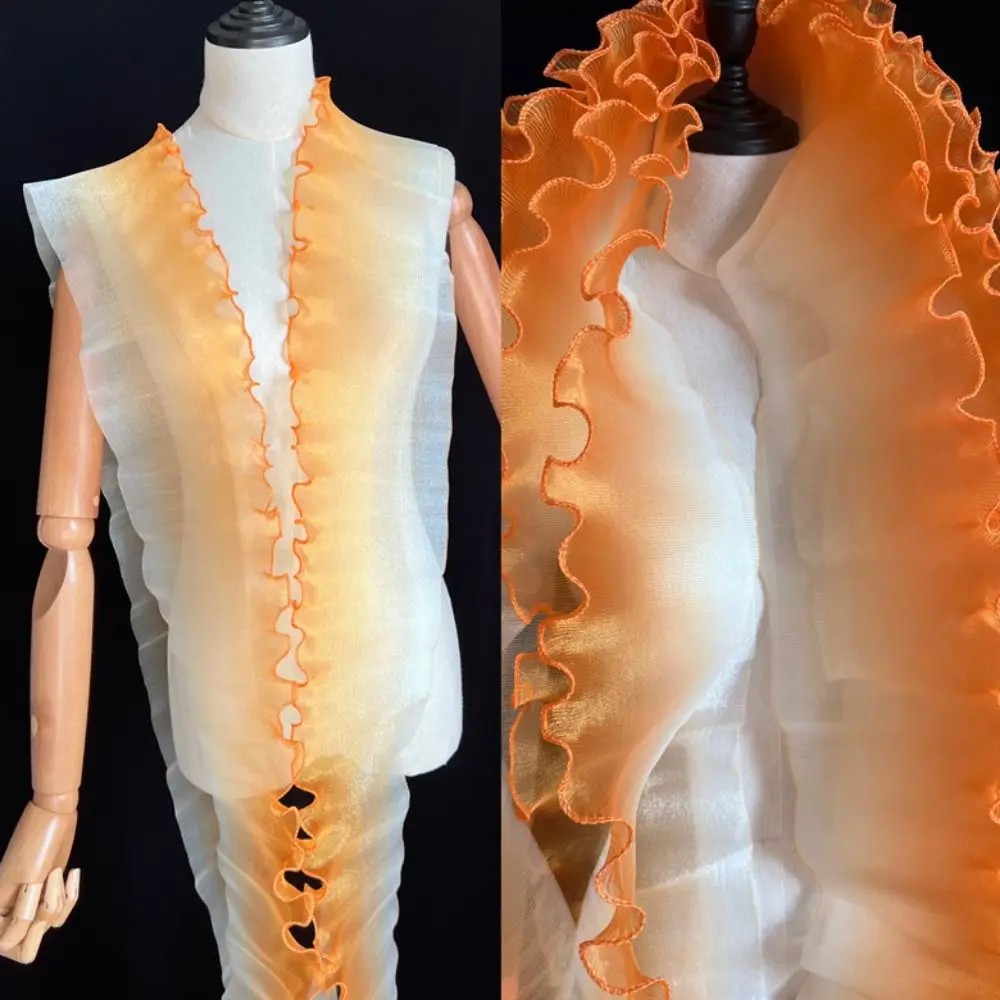 2 Yard Flounce Wave Lace Fabric 12cm Wide Gradient Color Pleat Mesh Organza DIY Styling Sewing Fashion