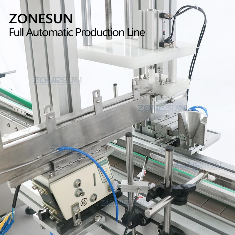 ZONESUN Nail Polish Bottle Filling Cap Pressing Machine Capping Machine Line With Cap Vibratory Feeder Flow Paste ZS-FAL180R7