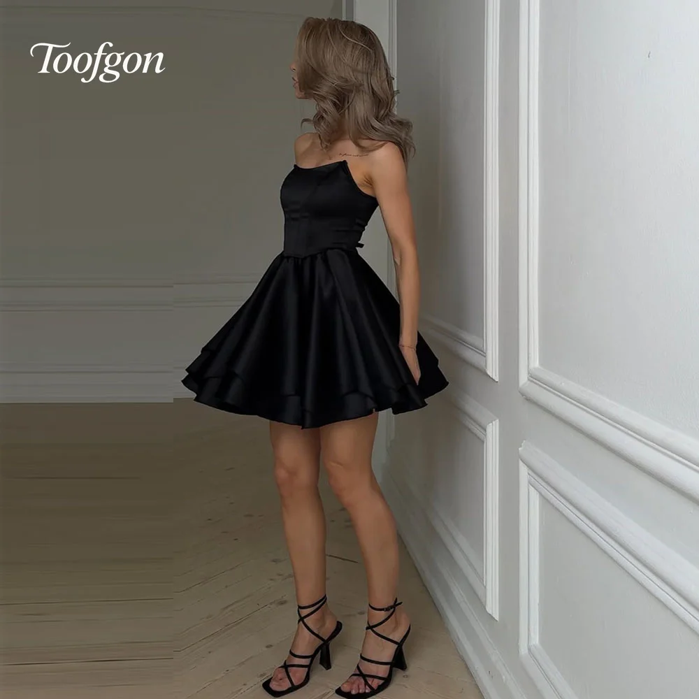 

Toofgon Customized A Line Satin Above Knee Min Prom Dresses Corset Back Tiered Formal Party Graudation Gown