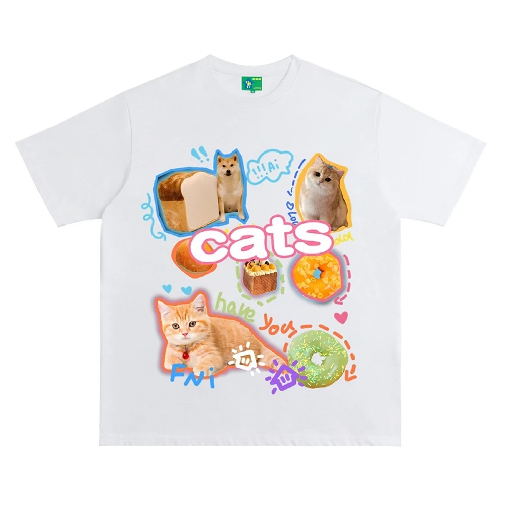 الإناث بلايز عادية الفتيات الكورية بلوزة عصرية Kawaii Harajuku الشارع الشهير الحيوانات الأليفة الكلاب القطط الجرافيك تيز المرأة تي شيرت Y2k الملابس