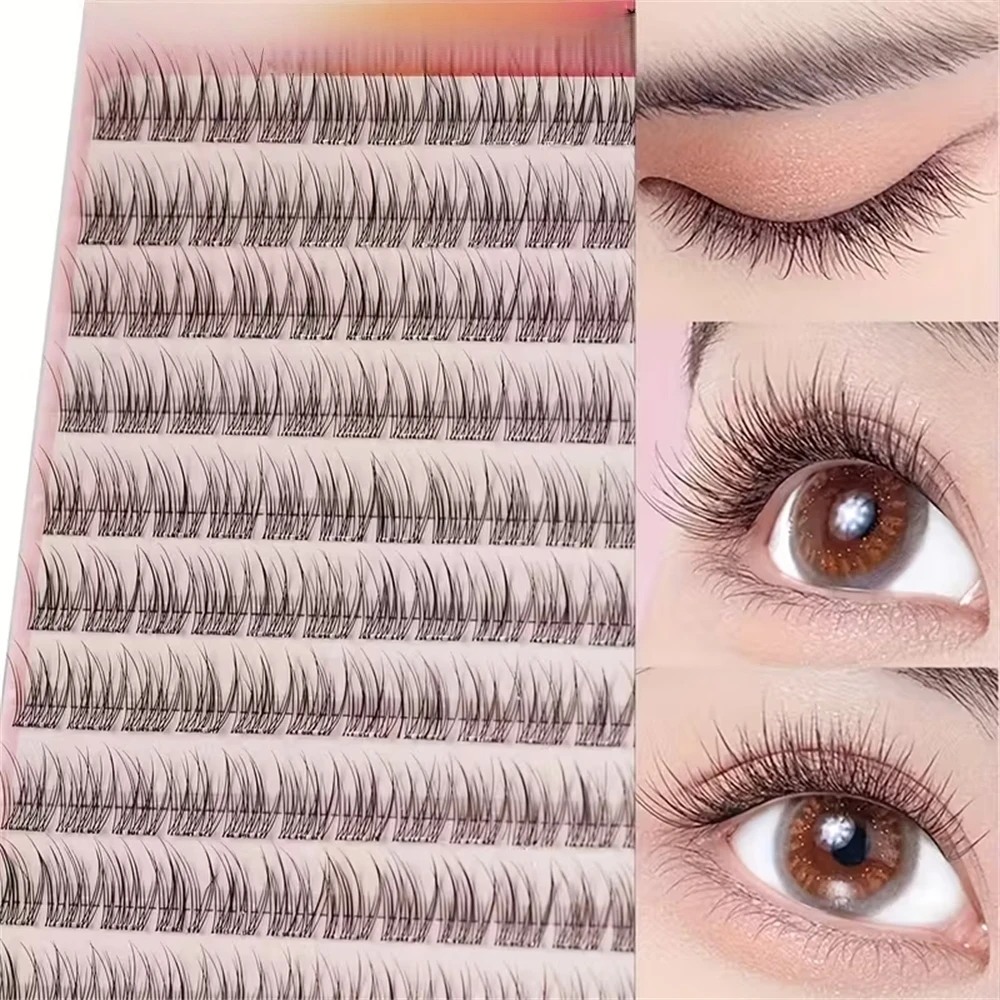 120 Stück falsche Wimpern, natürlich aussehende, segmentierte Wimpern in Fischgrätenform, C-förmiges, geschwungenes und voluminöses Set, geeignet für