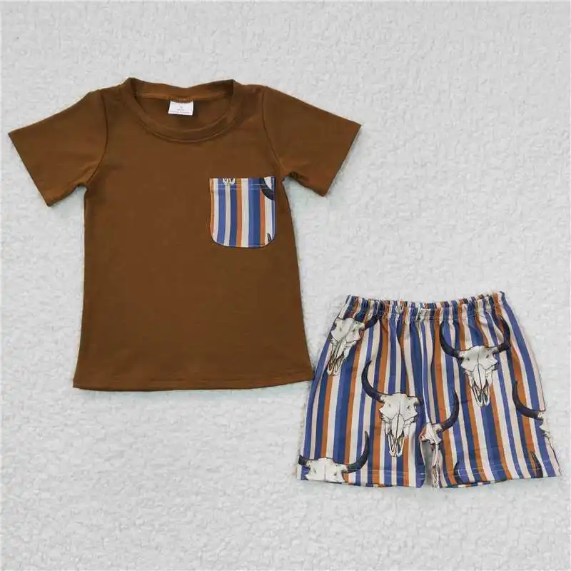 

Wholesale Boys Summer Short-Sleeved Shorts Suit With Small Pocket Elements In Bright Colors Of The Same Color