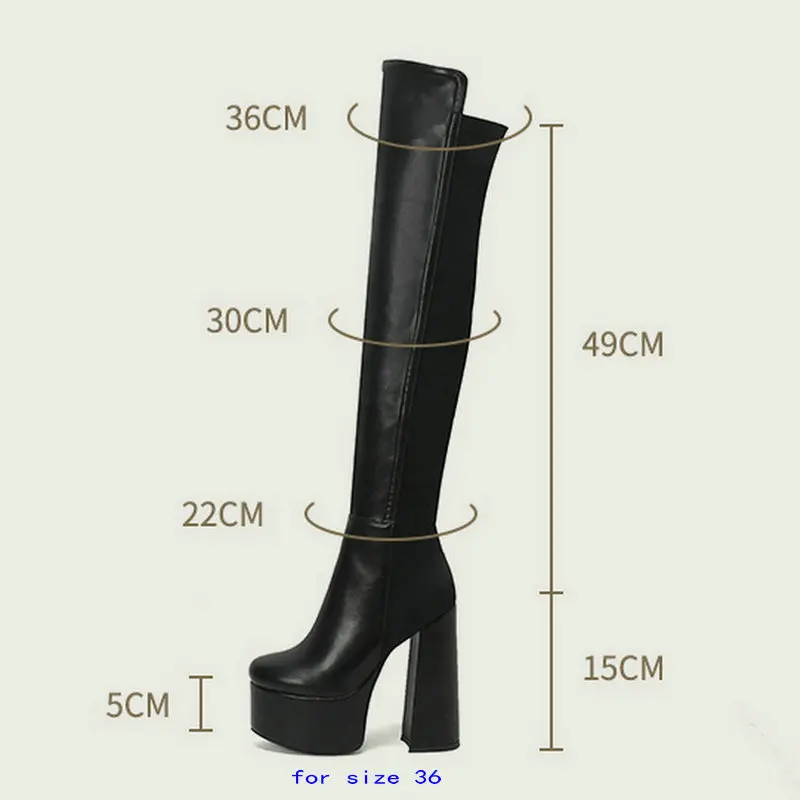 2024 Women Over the Knee Boots Platform Square High Heel Ladies Thigh Boots PU Leather Round Toe Side Zipper Fashion Women\'s Boo