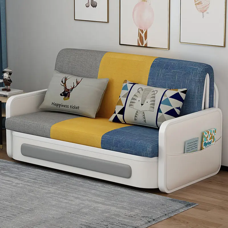Sofa bed foldable dual-purpose small apartment single double multi-functional living room telescopic push-pull seat sleeping
