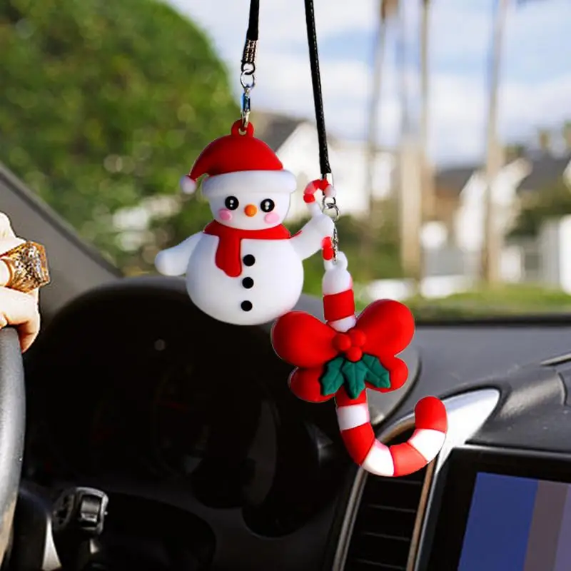 Cute Swinging Car Ornament Snowman Christmas Cane Pendant For Cars Snowman Christmas Cane Pendant Santa Christmas Tree Car Charm