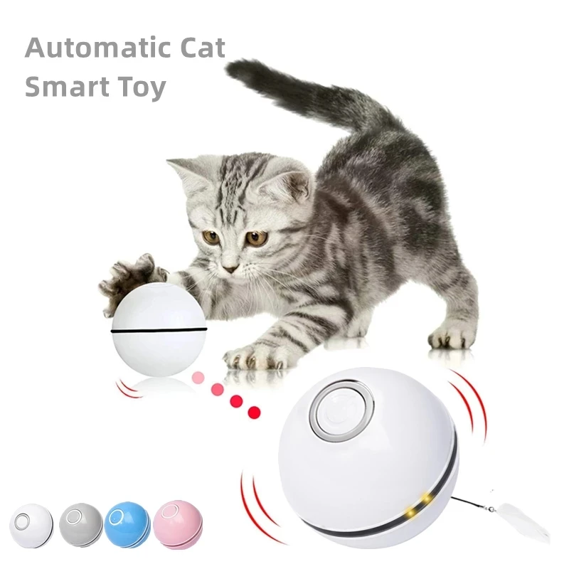 Smart Cat Toy Ball Kitten Colorful Led Feather Bells Automatic Ball Toys for Cats Self Rotating USB Rechargeable Pet Accessories