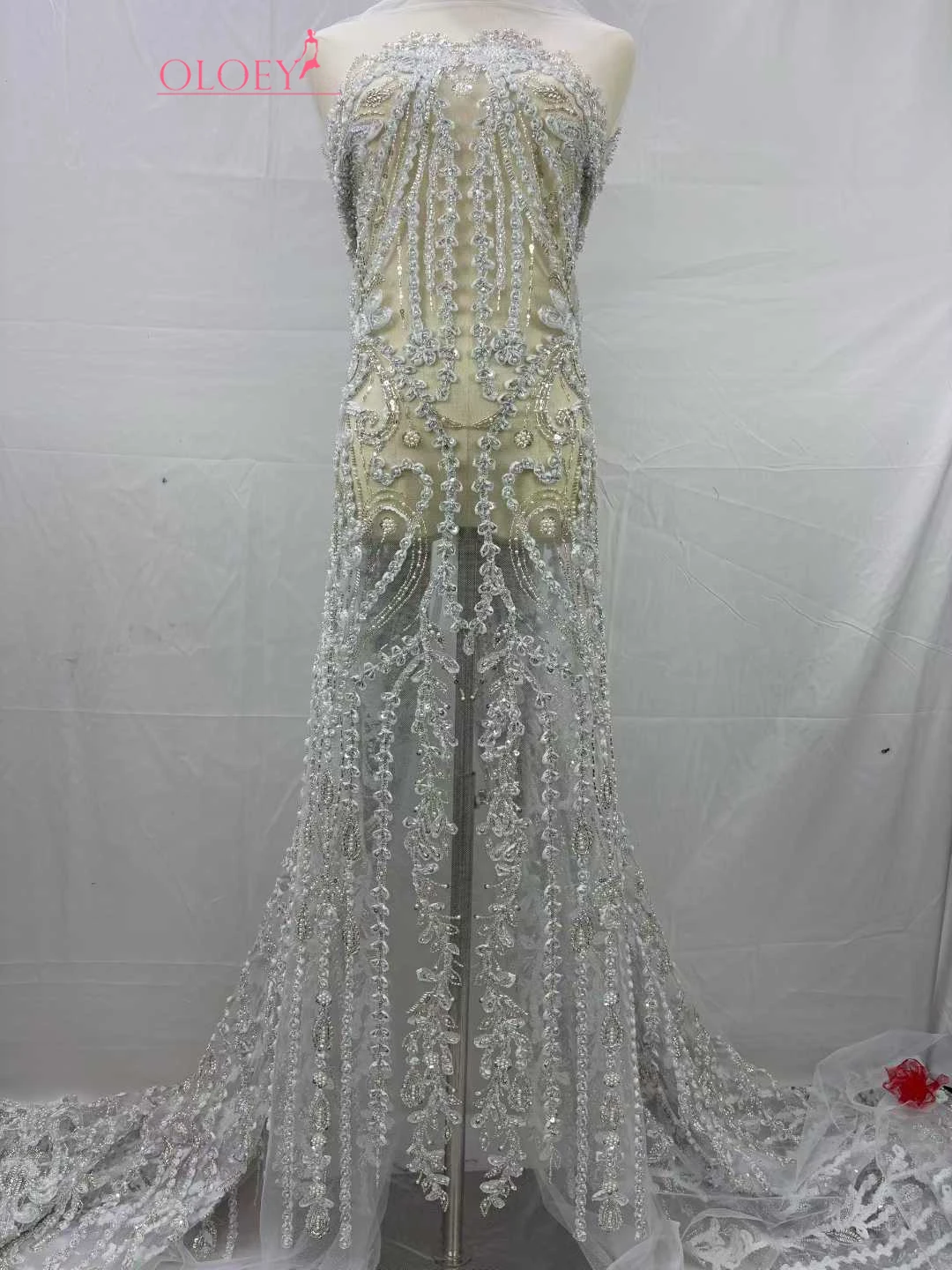 

OLOEY Africa 3D Floral Lace Fabric 2026 French Beaded Sequin Lace Fabric Nigeria Embroidery Tulle Lace Bridal Party Wedding Dres