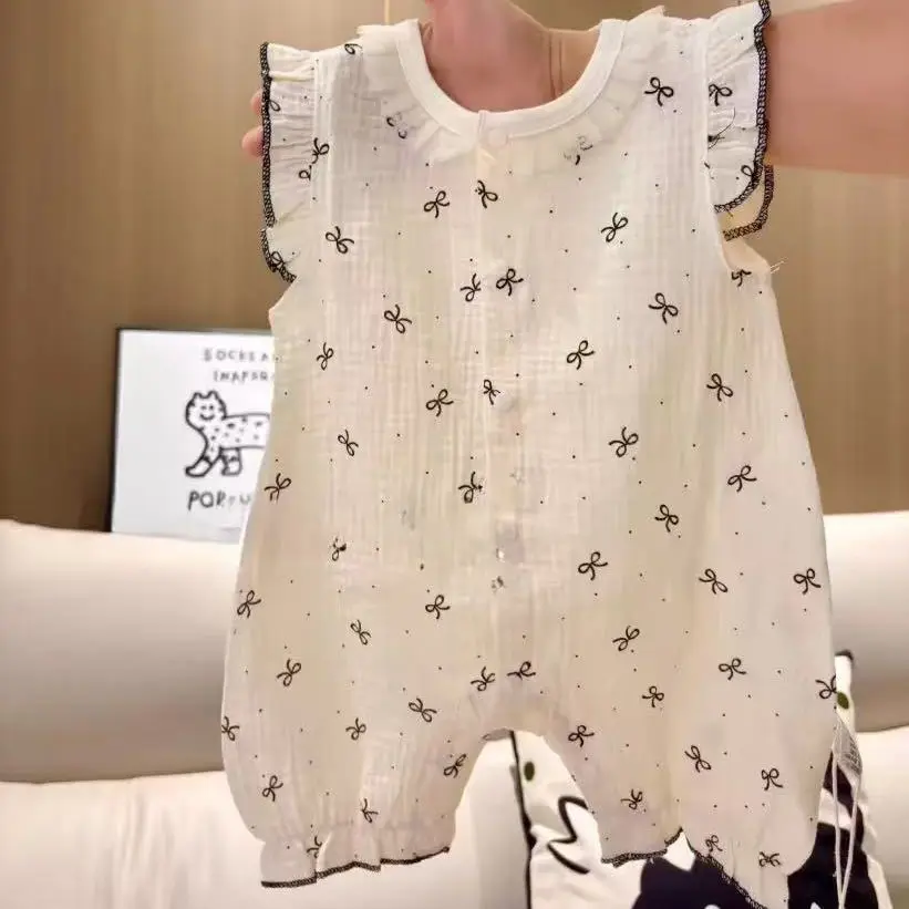Summer jumpsuit, baby girl's baby clothes, super cute princess, western-style gauze, thin climbing suit