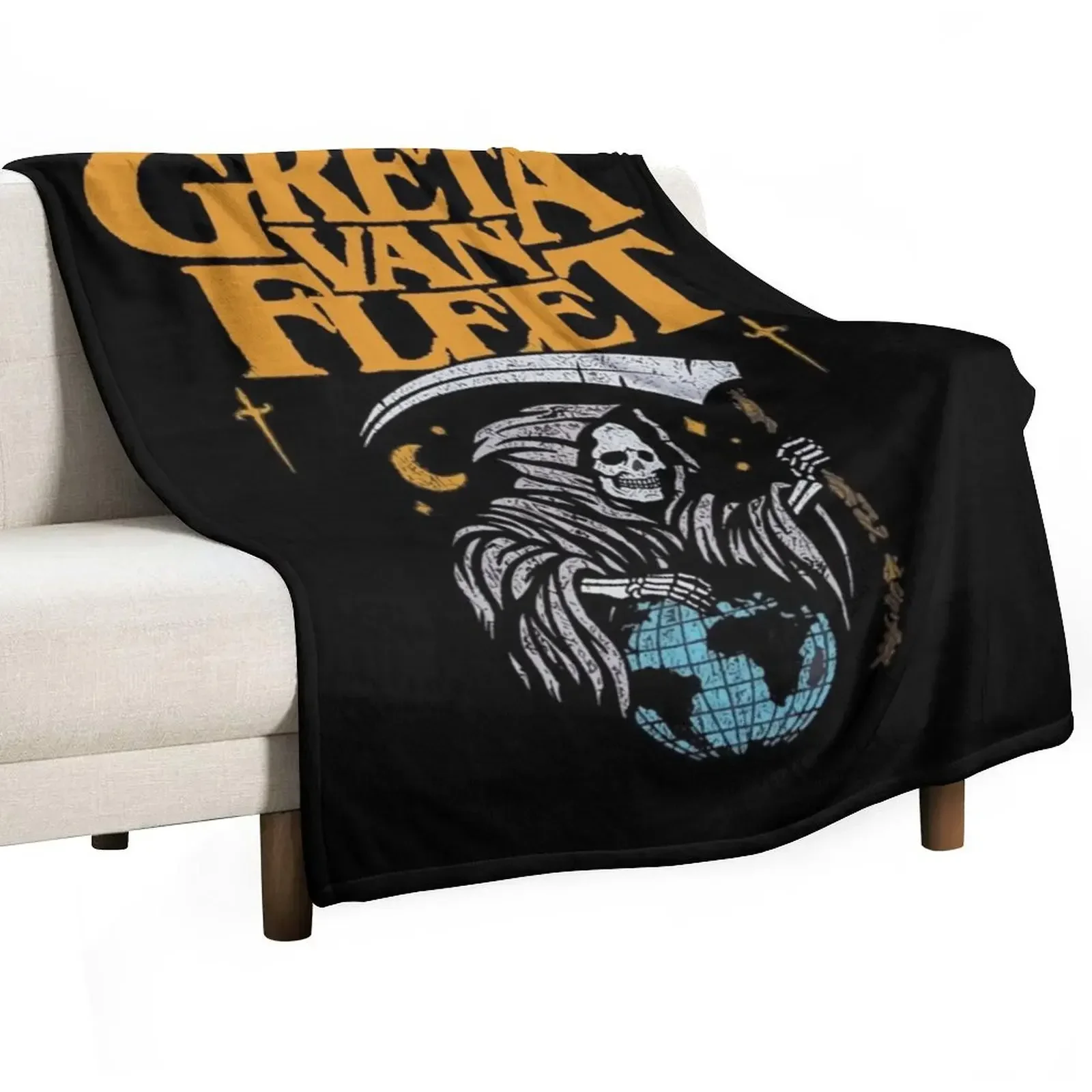 Greeta van fleet4 Greta Van Fleet Shirt Retro Musical Shirt Greta Van Fleet Rock Band Shirt Boho Throw Blanket Vintage Blankets