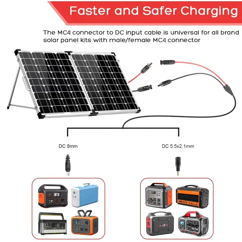 Solar Connector to DC5521 DC8(7909) Extension Charging Cable for Jackery Goal Zero Bluetti Anker Portable Power Statation.