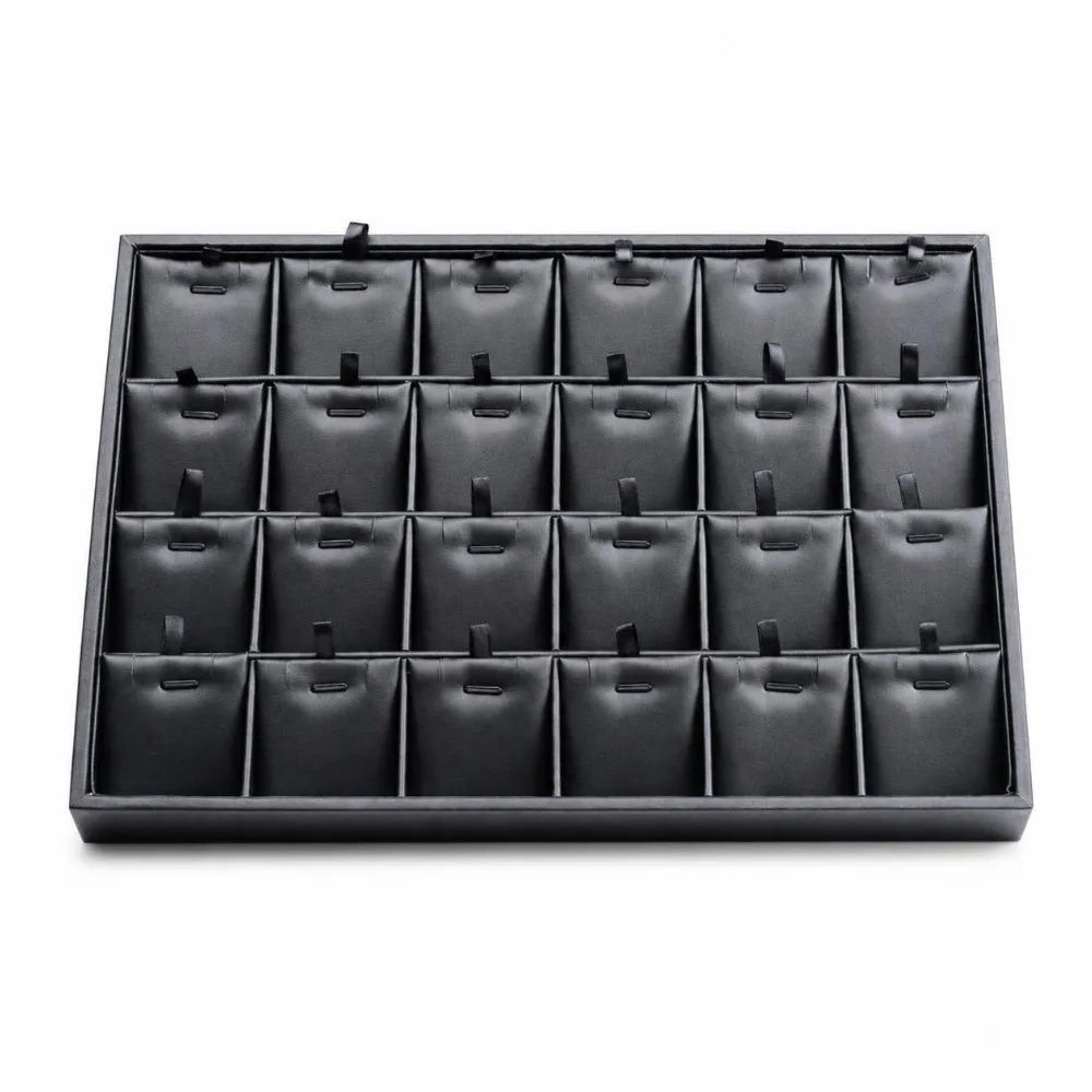 Stackable Jewelry Display Tray Black PU Leather Jewelry Storage Organizer Multi Compartments Waterproof Storage Rack for Rings