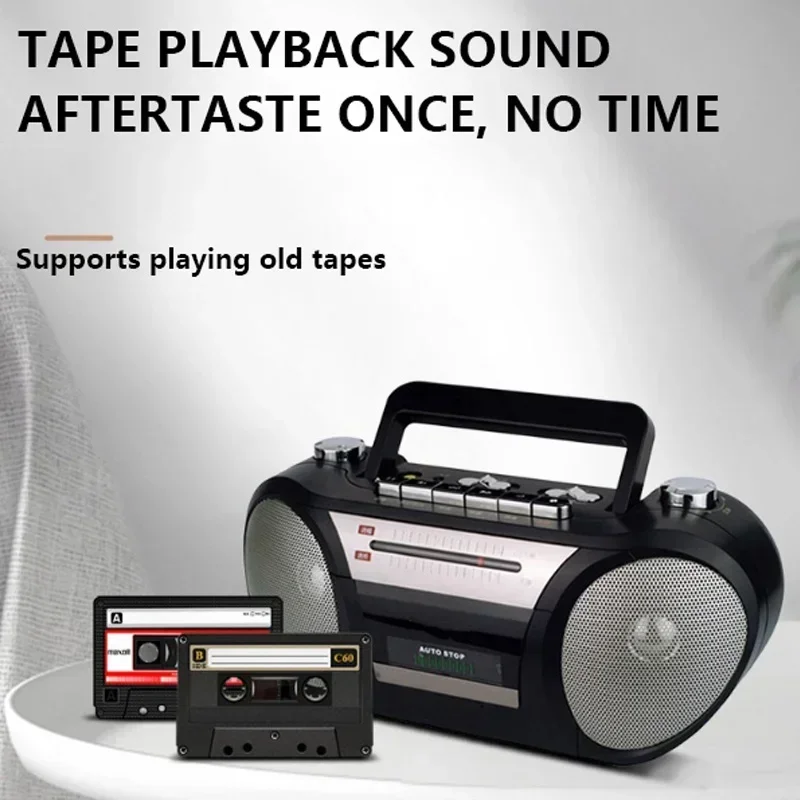 Portable Tape Cassette Player FM AM Two Band Radio Play Record Double Speaker Sound AC DC Dual Mode Speakers Recorder Machine