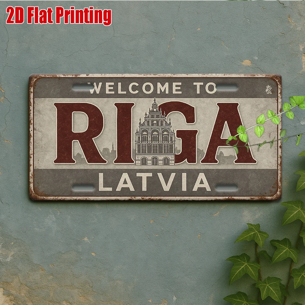 Impression plate 2D, 1pc, Panneaux Métalliques Bienvenue à Riga, à usage décoratif uniquement, Plaques d'extérieur & Décoration