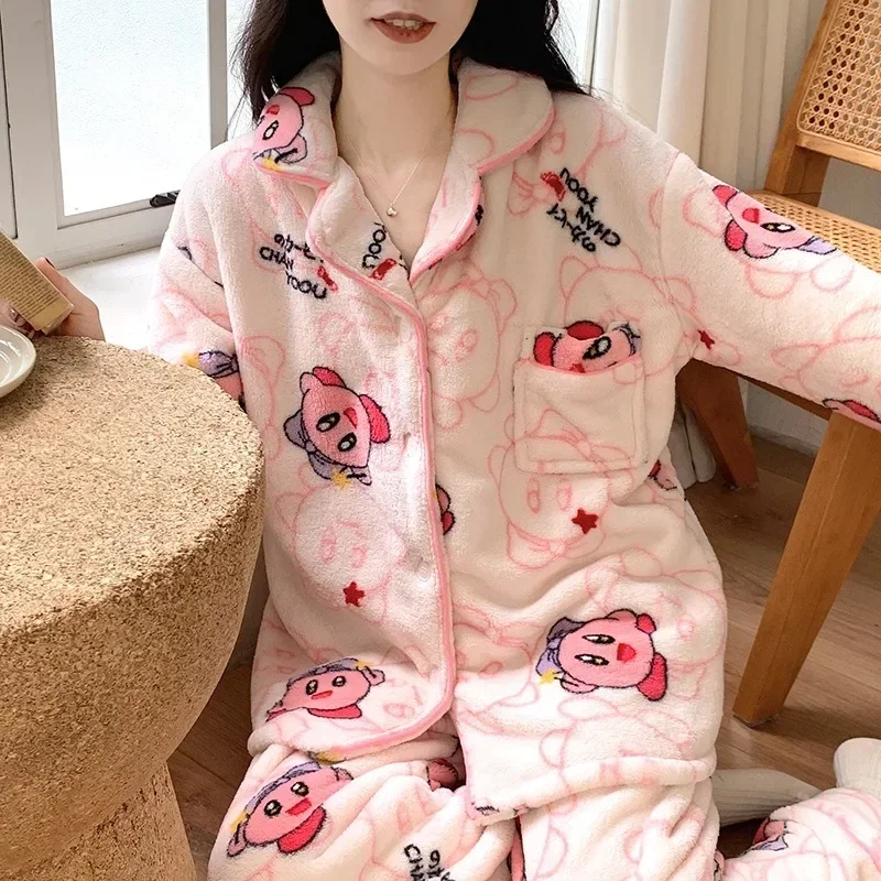 Kirby Plush Long-sleeved Pyjama Set Cute Cartoon Home Comfortable Clothes Dormitory Student Bedroom Female Family Gifts Girls