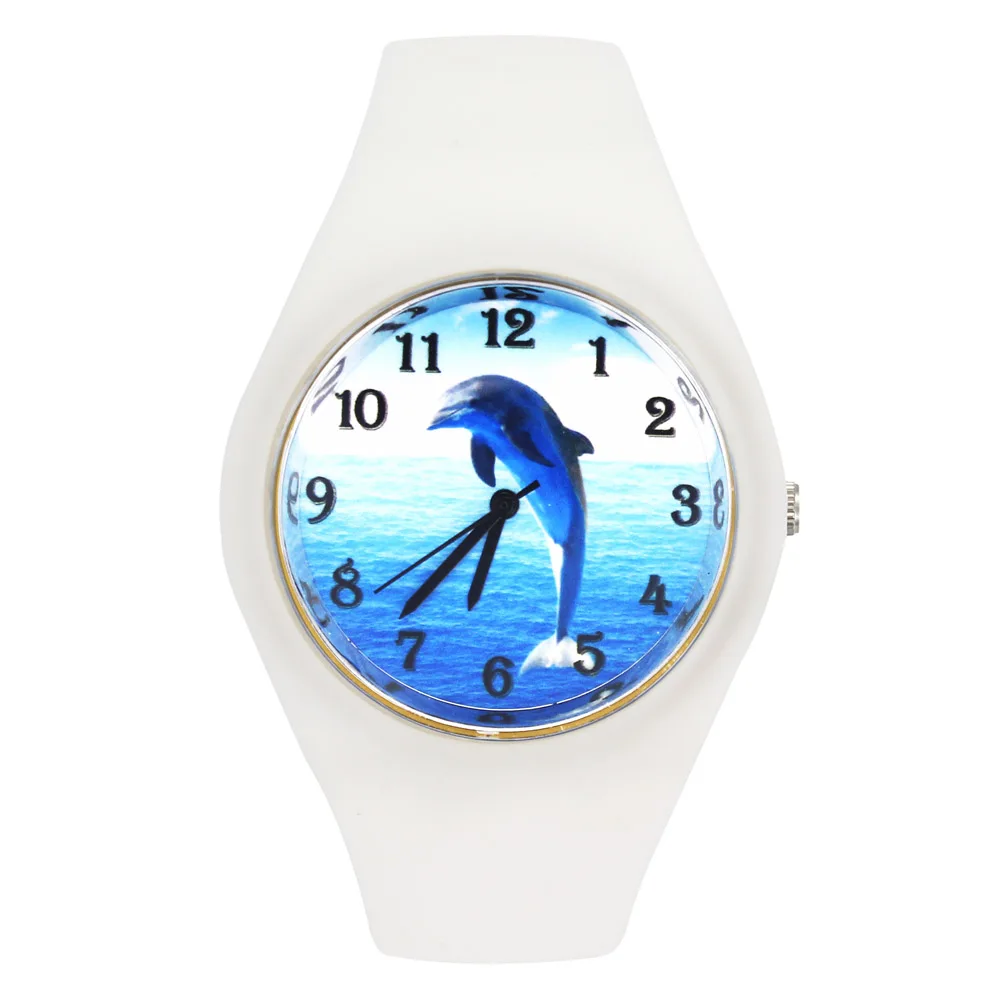 

Jumping Dolphin Aquarium Fish Sea Animal Pattern Women Men Fashion Silicone Band Sport Quartz Wrist Watch