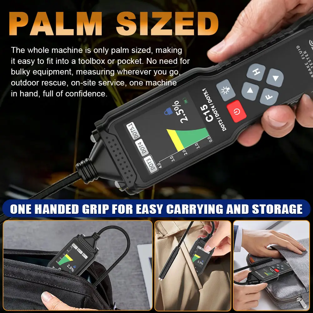 Brake Fluid Tester for DOT3 DOT4 DOT5.1 Cars Auto Oil Water Content Detector C15 Car Scanner Dynamic Numerical One Click Lock