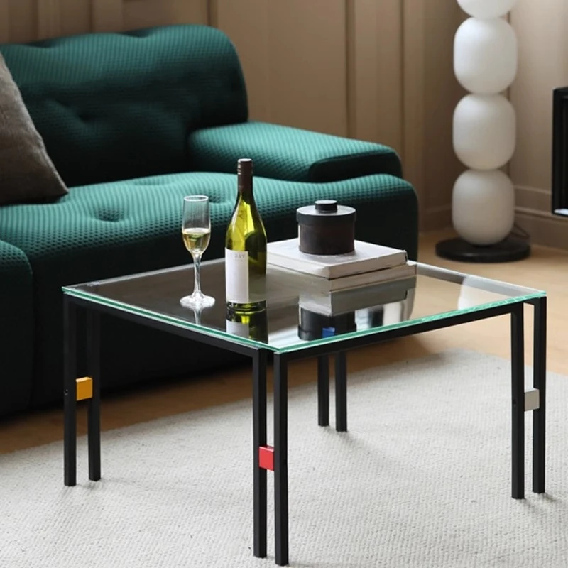 Nordic personality creative coffee table tempered glass square minimalist creative tea table sofa