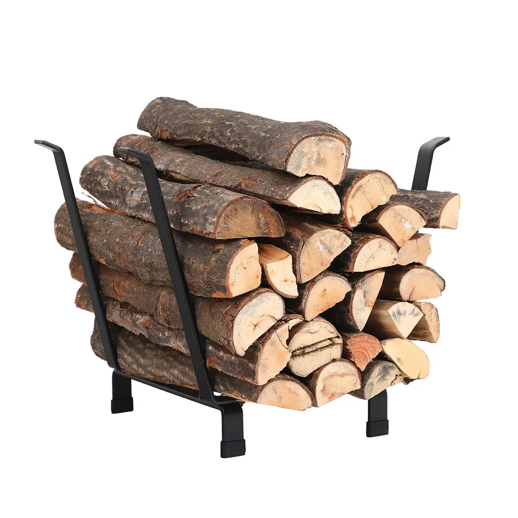 Black Metal Indoor Outdoor Firewood Log Hoop Rack Round Wood Storage Holder