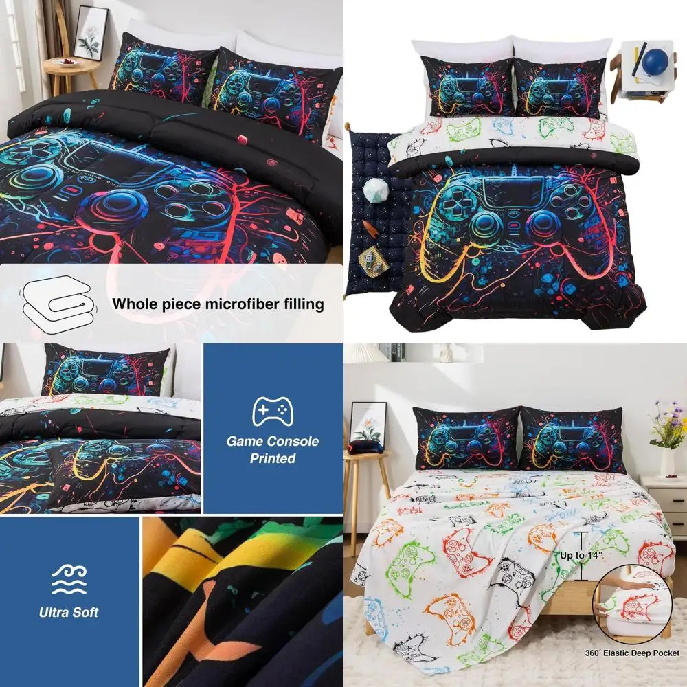 

5-Piece Kids' Space Gaming Comforter Set with 3D Gamepad Print and Matching Sheets