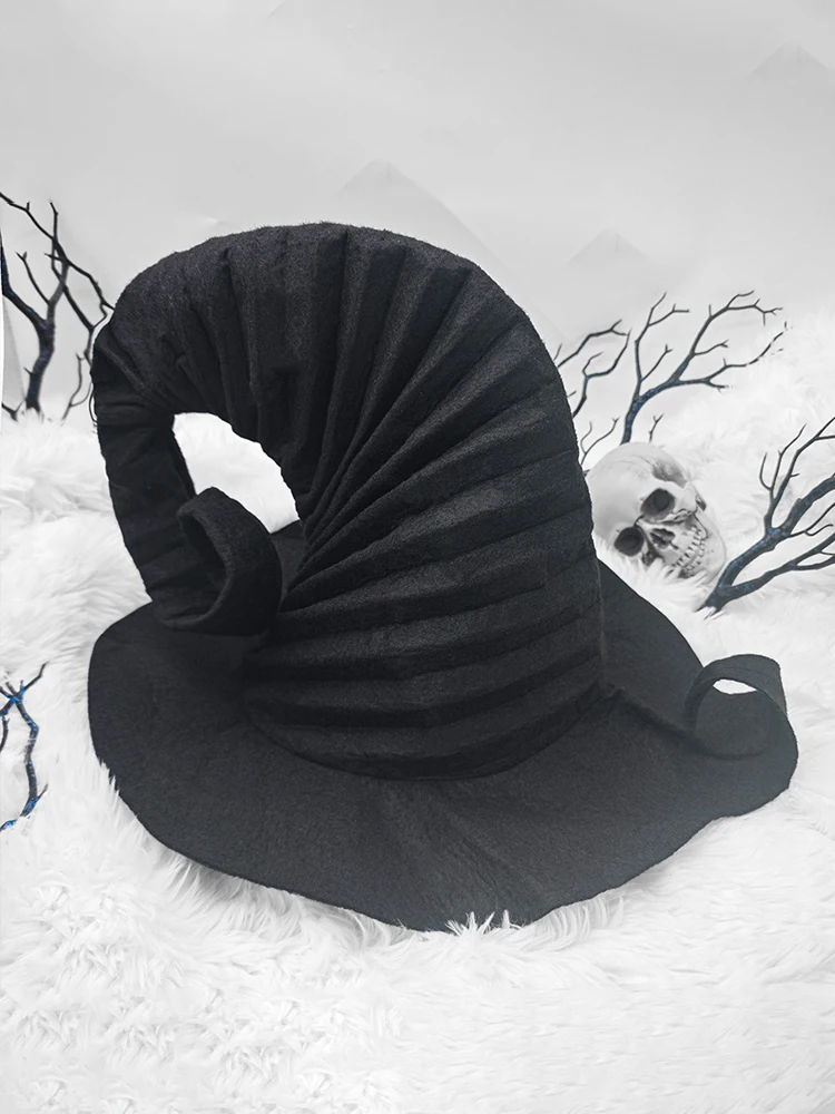 Cappello di Halloween Strega Cosplay Prop Demone Decor Bordo con volant Gioco di ruolo di Halloween Copricapo per costume di carnevale Cappello nero stile scuro