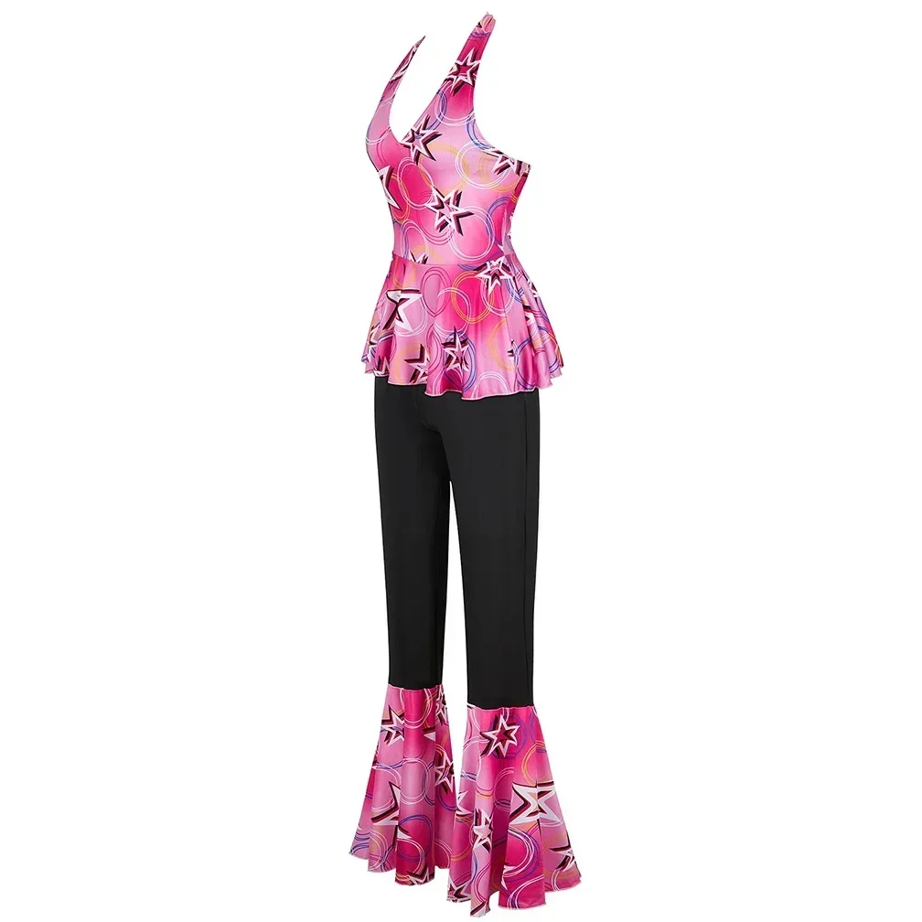 Womens Disco Outfit Hippie 70s Costume Retro Outfits Sparkle Ball Dress Bell Bottom Outfit Halloween Cosplay Costumes for Adult