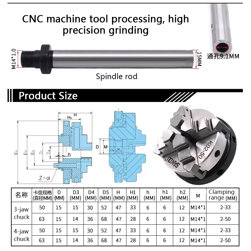 DIY Mini Lathe Woodworking Beads Machine Spindle Assembly Four-jaw Three-jaw Chuck 50/63 for Precision Crafting And Tooling