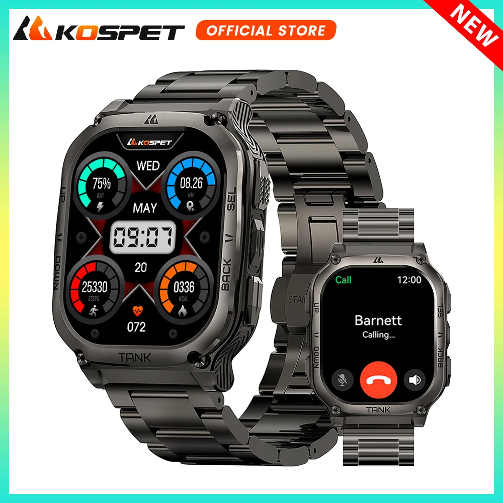 

2024 KOSPET TANK M3 Smart Watches For Men 480mAh 60 Days Battery AMOLED 1000 Nit Bluetooth Call IP69K 5ATM Waterproof Mens Watch