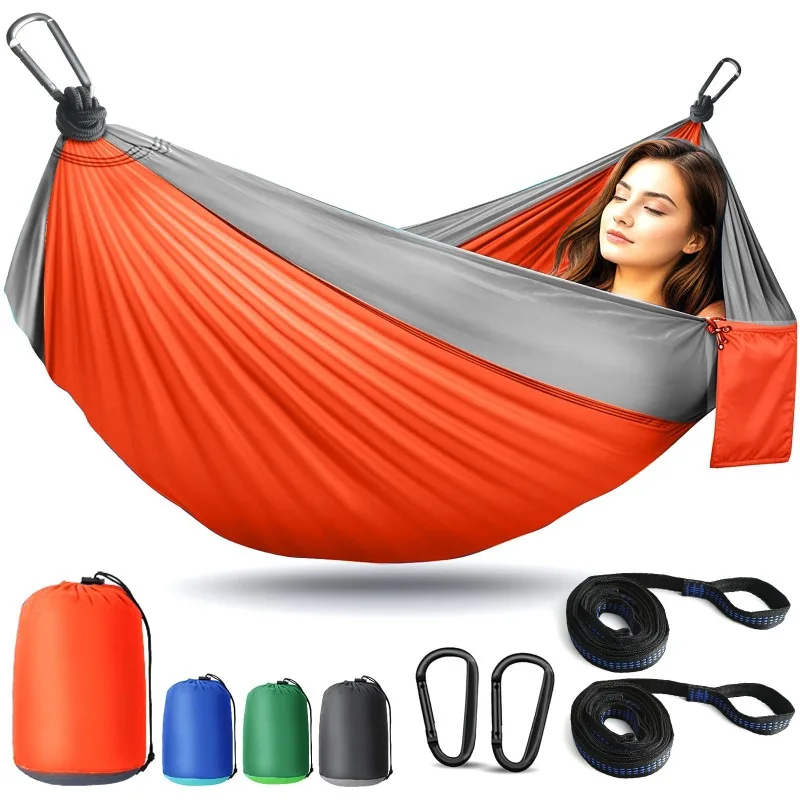 Hamaca de Camping Ligera y Portátil, Hamaca Tipo Paracaídas con Dos Correas para Árboles, Hamacas Individuales o Dobles para Viajes y Camping