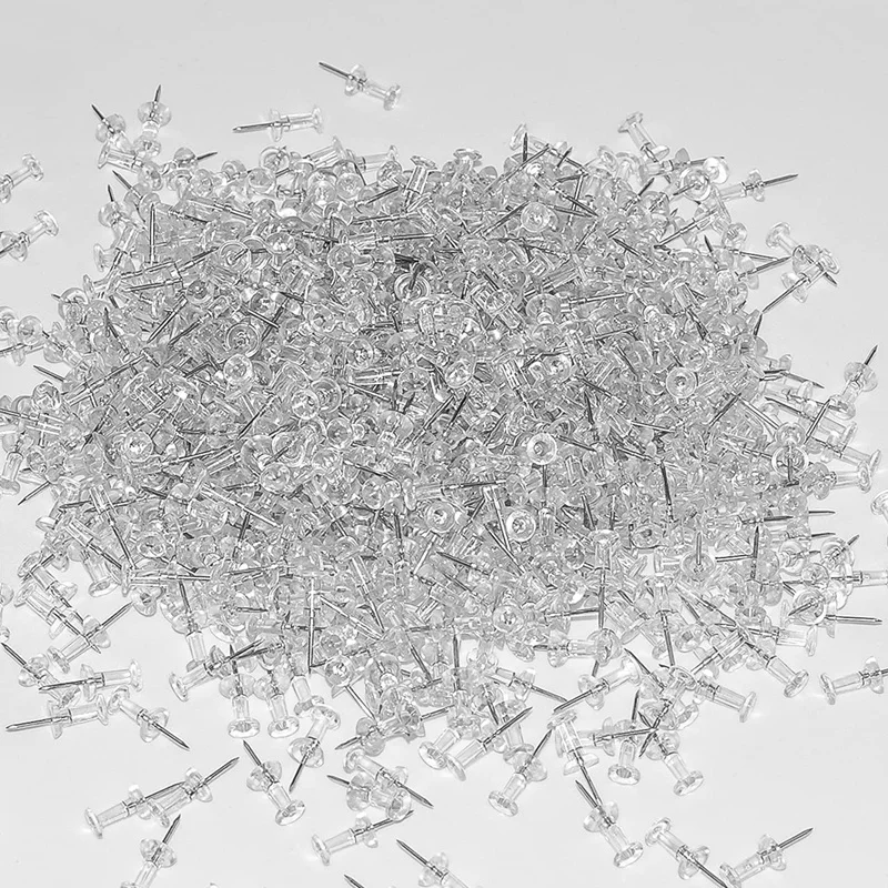 Push Pins Tacks 1000 Count In Reusable Box, Standard Clear Thumb Tacks Steel Point And Clear Plastic Head