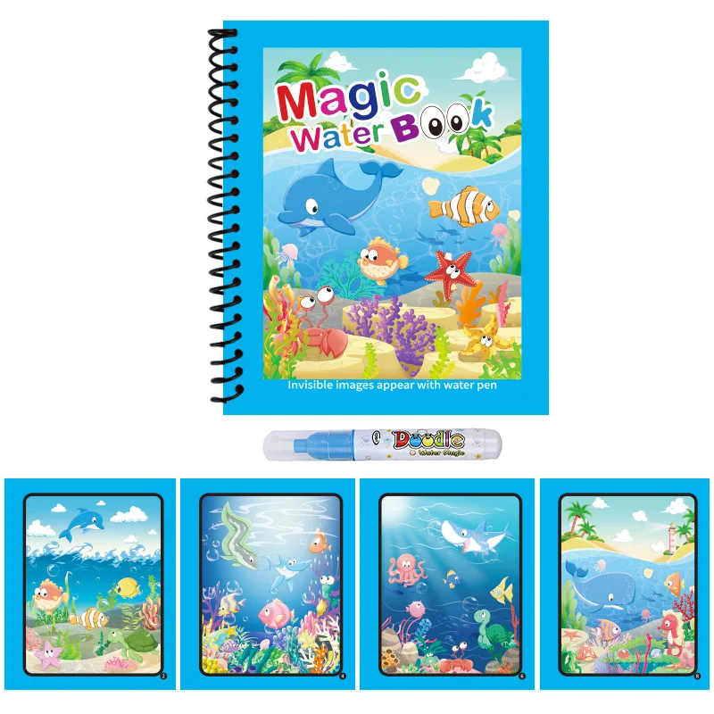 Wiederholte Kinder Zeichnung Malbücher Sensorische Frühe Bildung Puzzle Zeichnung Spielzeug Ozean Dinosaurier Tier Wasser Zeichnung Bild