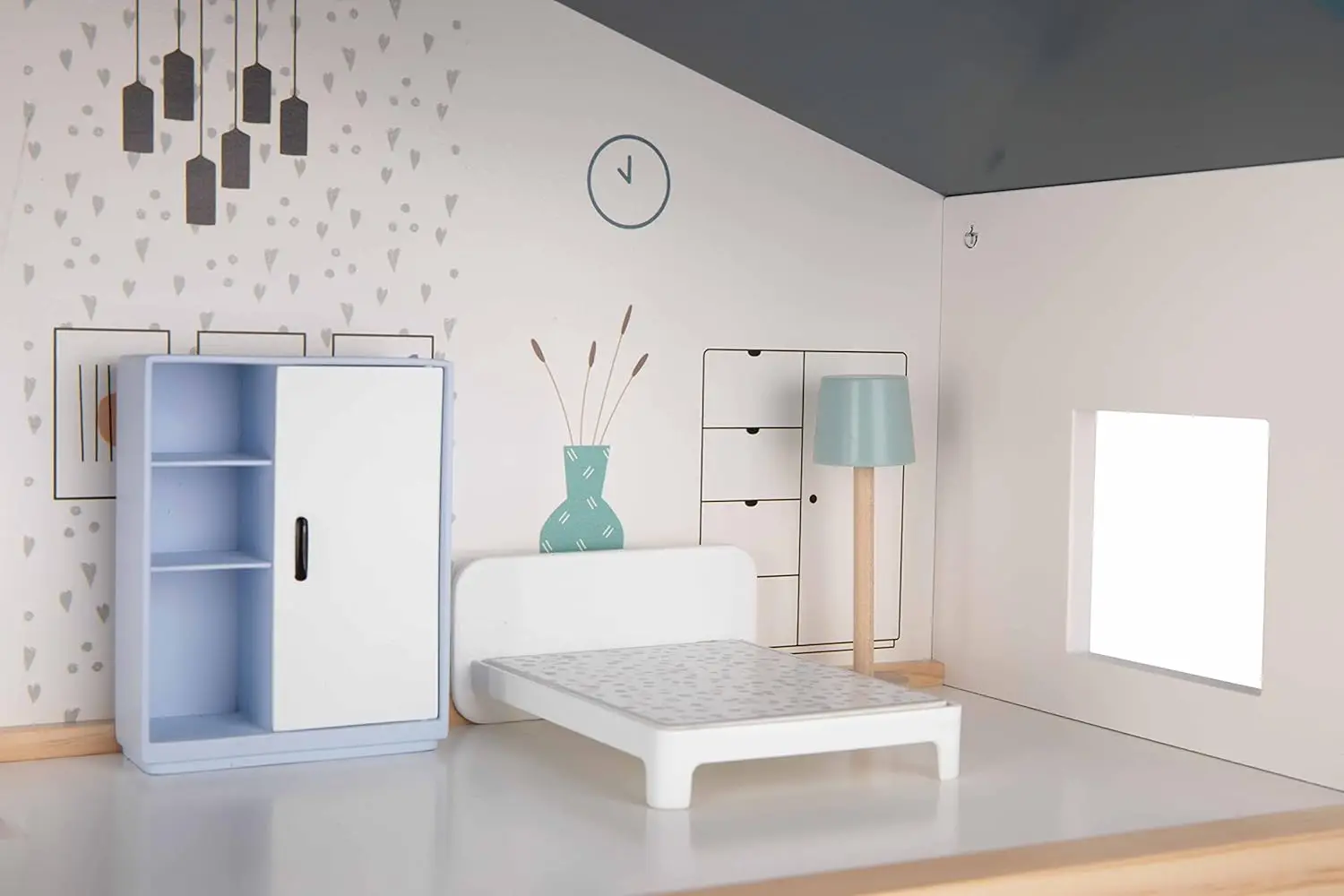 Wooden Dollhouse for Kids Doll House with Simulated Luxury Furniture Set Preschool Dollhouse Playset for Girls Toddlers Gifts