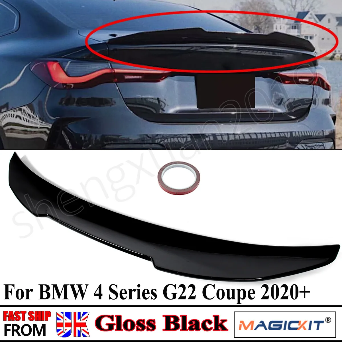

For BMW 4 Series G22 Rear Trunk Spoiler for M4 G82 420i 430i M440i 2020-2022 Gloss Black Rear High Kick Ducktail Spoiler Wing
