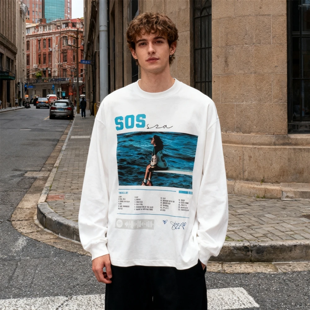 

KUCLUT Уличная одежда в американском стиле Лучшее качество Футболка с принтом BIG FACE 100% хлопок Свободные топы большого размера Футболка с длинными рукавами Мужчины Женщины