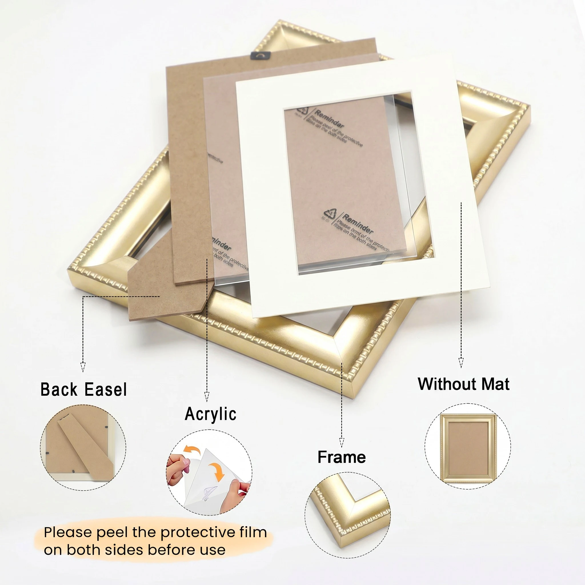 Luxury Brushed Gold Picture Frames, 2 Pack A4 Size