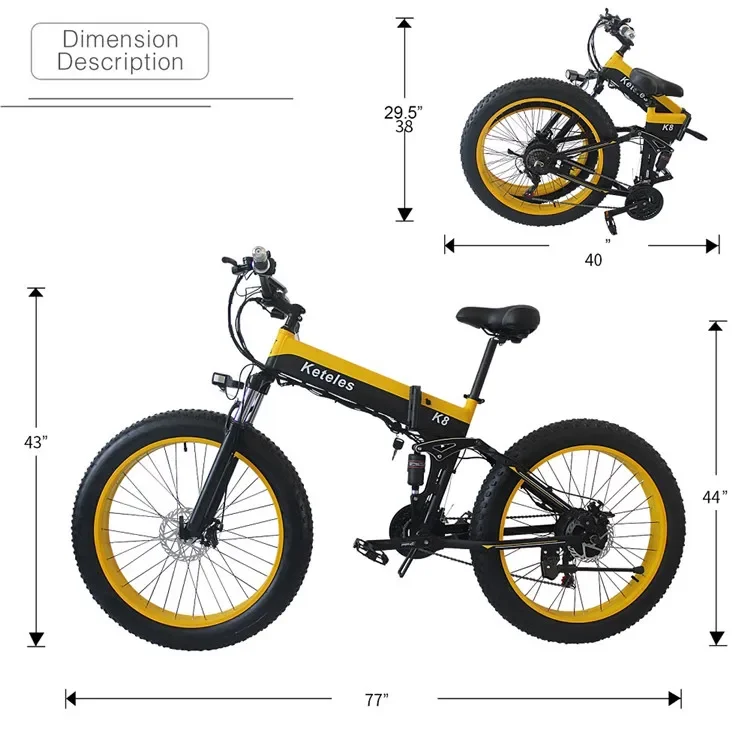 

Factory Direct K8 26\" All-Terrain Mountain E-Bike 1OOOW Dual Hydraulic Brake Tire Foldable Electric Bike for Off-Road