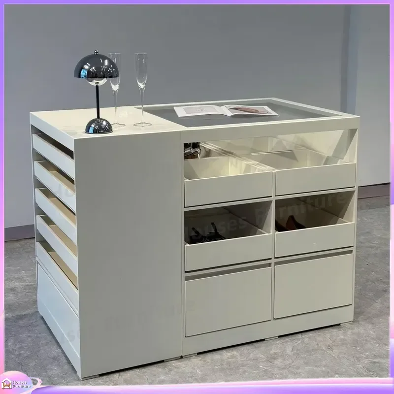 Modern Glass Shoe Cabinet Multi Layer Drawer Storage Telescopic Display Stand Central Island Organizer for Entryway Hallway