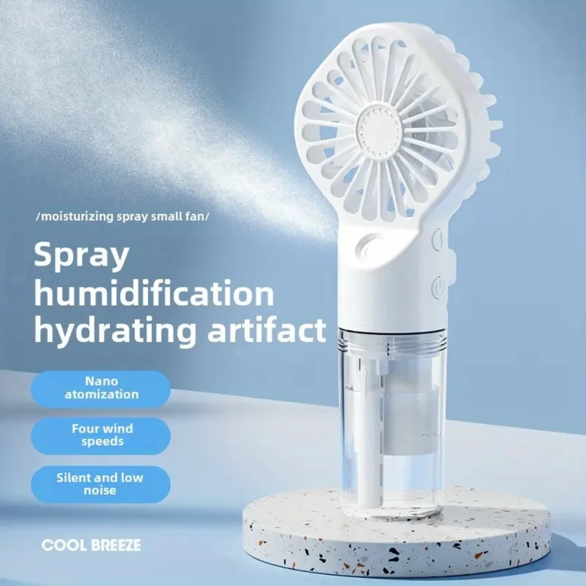 USB Rechargeable Handheld Misting Fan, 800mAh Portable Bladeless Cooling Device for Face & Body, Lightweight Compact Design for