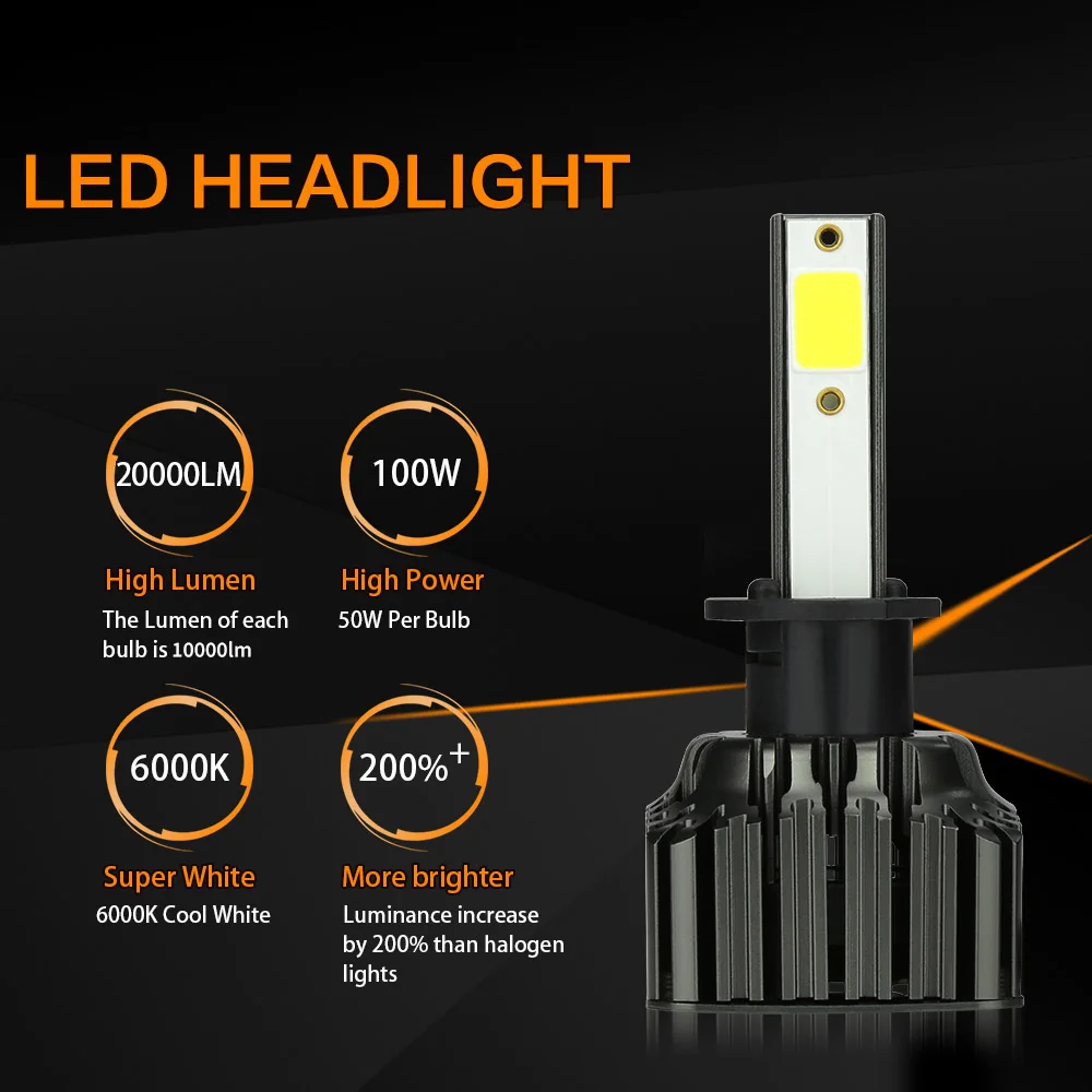 h7led أضواء السيارة H1 H4 H8 H9 H11 9005 HB3 9006 HB4 Led Canbus المصابيح الأمامية لمبة 12 فولت 24 فولت 100 واط 6000 كيلو 20000lm رقائق COB فائقة السطوع #2