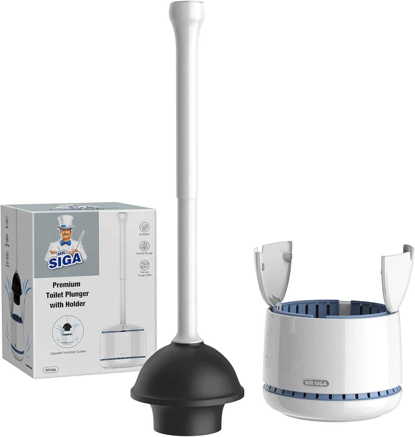 

Toilet Plunger with Holder, Heavy Duty Bathroom Plunger Set for Cleaning, White